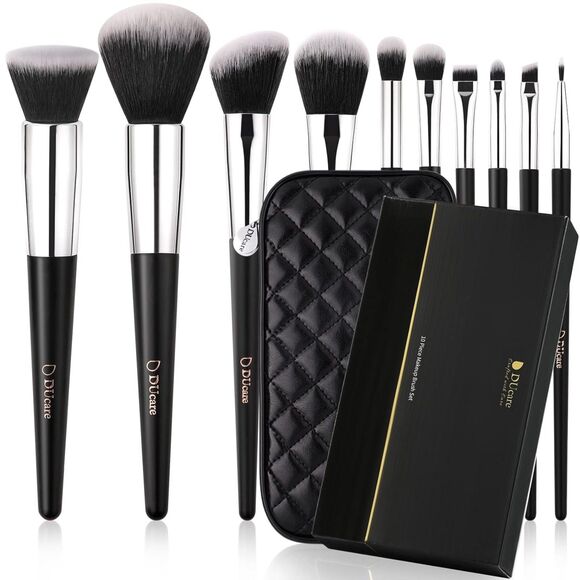 DUcare 10pcs Black Premium Synthetic Kabuki Makeup Brushes With Bag - Picture 7 of 7